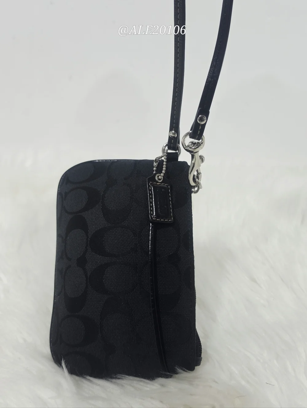 Coach Black Signature Wristlet Canvas Leather Small Pouch Classic
